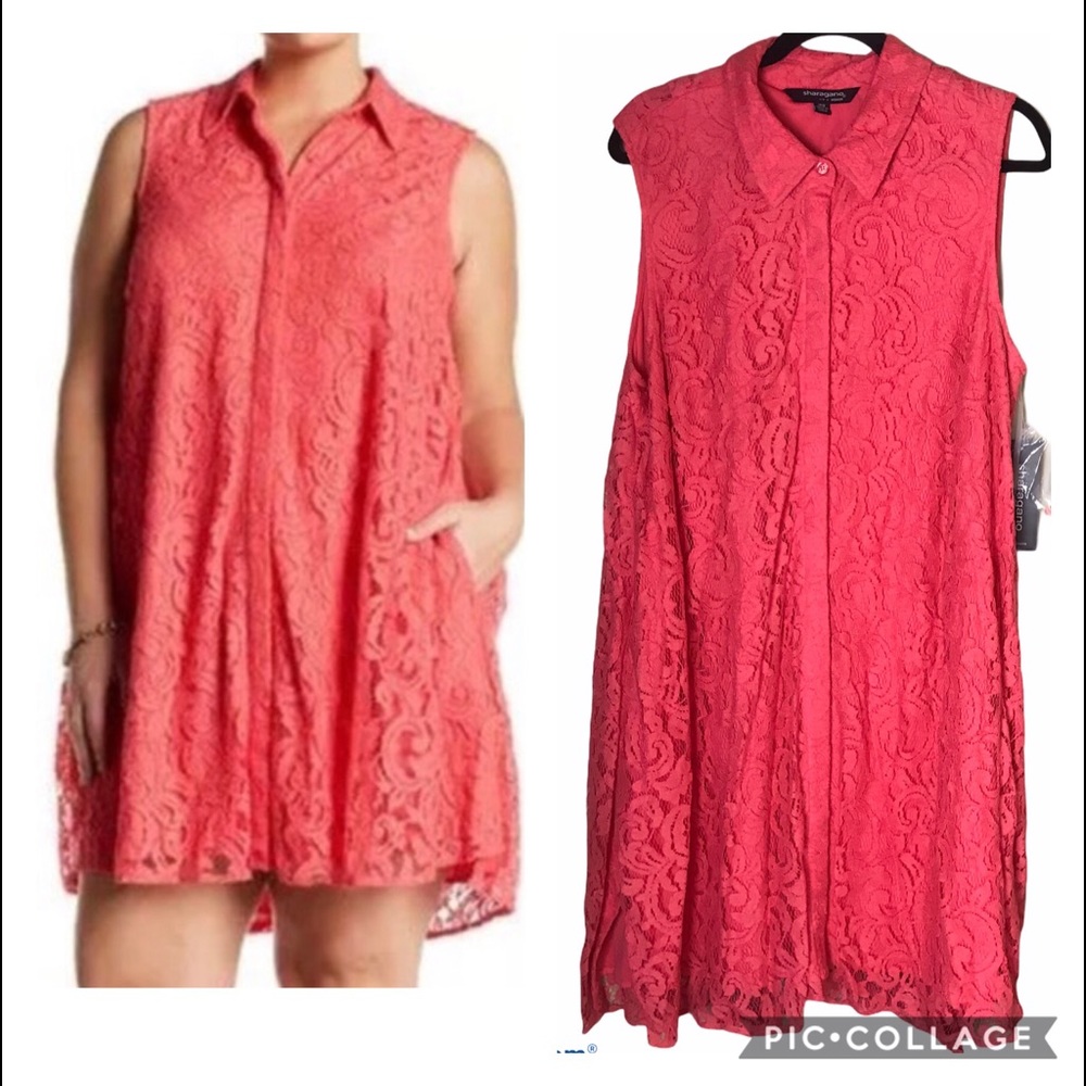 SHARAGANO Collard Buttun Up Sleeveless Dress 18W